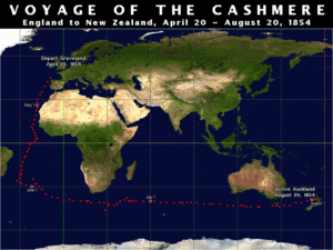 Voyage of the Cashmere, Graves End, England (April 20, 1854) to New Plymouth, New Zealand (August 20, 1854)