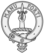 Macky Family Crest, an arm holding a dagger, motto Manu Forti