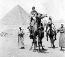 Mary MacLean Macky riding a camel in Egypt, 1933